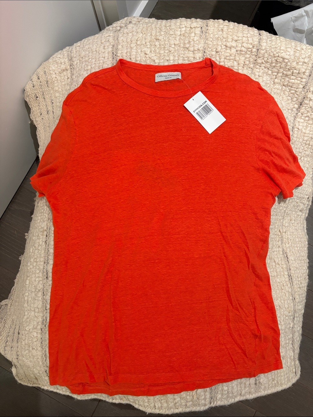 Officine Generale LinenOrange Crew Neck Short Sleeve Tee/T-Shirt